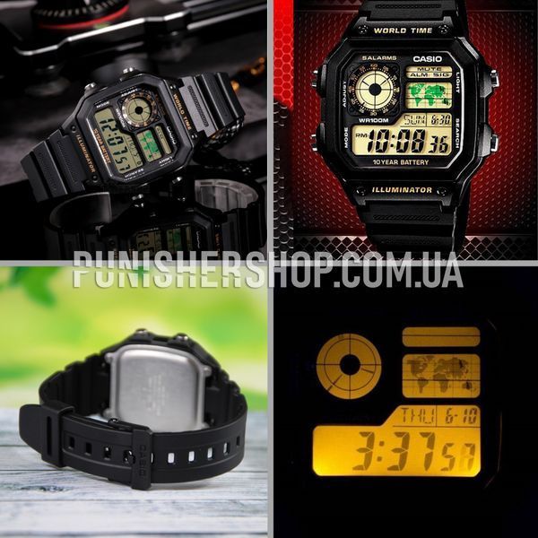 Casio Sport AE-1200WH-1BVEF Watch, Black, Sports watches, Alarm, Date, Day of the week, Month, World time, Stopwatch, Timer