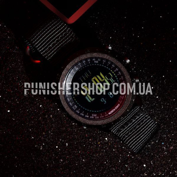 North Edge Desert 5BAR Watch with Compass, Black, Tactical watch, Altimeter, Barometer, Alarm, Compass, Pedometer, Backlight, Stopwatch, Timer, Thermometer
