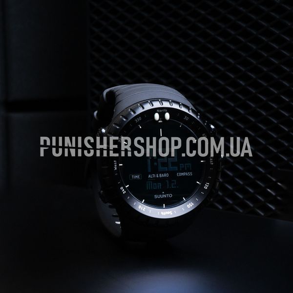Suunto Core All Black Watch, Black, Tactical watch, Altimeter, Barometer, Alarm, Depth gauge, Date, Month, Year, Calendar, Sunrise / sunset time, Second time zone, Compass, Tachymeter, Thermometer, Storm advance