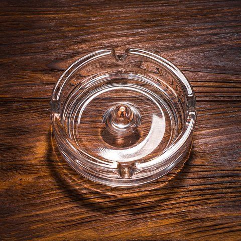 Gun and Fun Ashtray with "stuck" 9mm bullet, Clear, Glassware