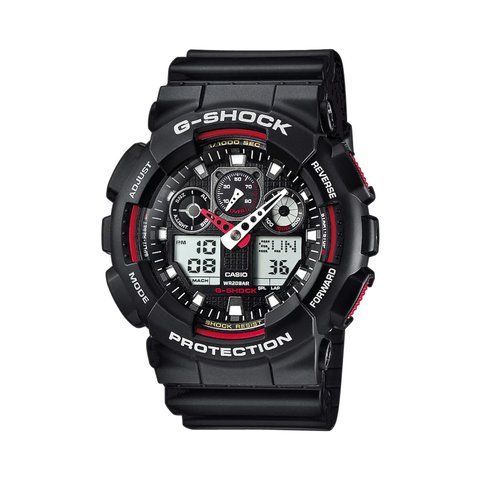 Casio G-Shock GA-100-1A4ER Watch, Black, Sports watches, Alarm, Date, Day of the week, Month, World time, Backlight, Stopwatch, Timer, Chronograph