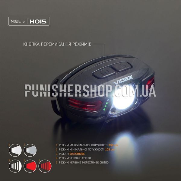 Налобний світлодіодний ліхтарик Videx H015 330 Lm 2000000063140 фото