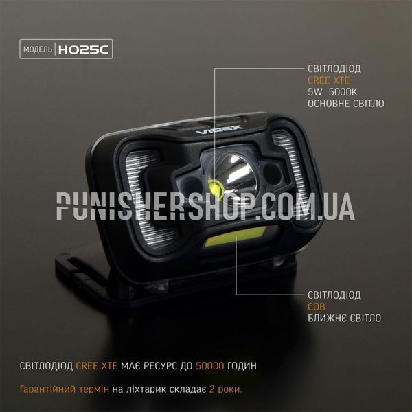 Налобний світлодіодний ліхтарик Videx H025C 310 Lm 2000000063157 фото