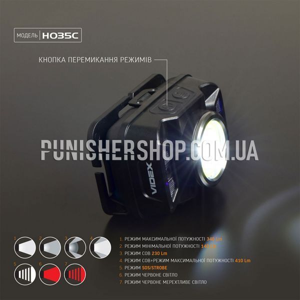 Налобний світлодіодний ліхтарик Videx H035C 410 Lm 2000000063164 фото