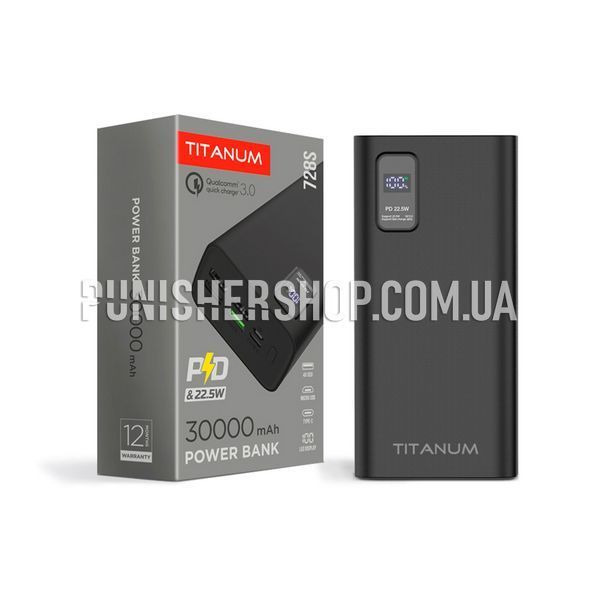 Titanum 728S 30000 mAh Powerbank with fast charging function, Black, Повербанк